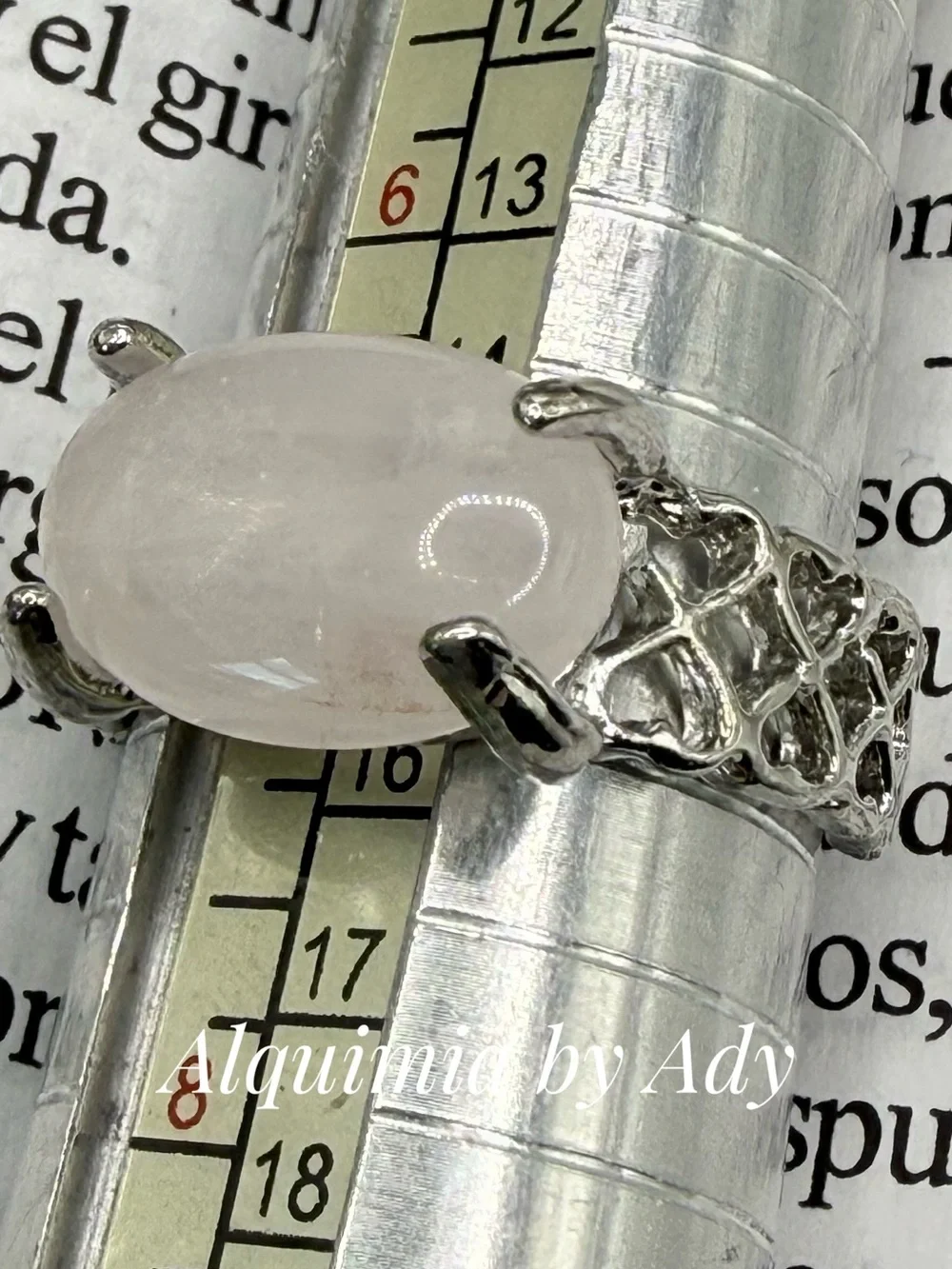 Pink Quartz Rhodium Silver Ring – 20mm Oval Stone, Tarnish-Resistant